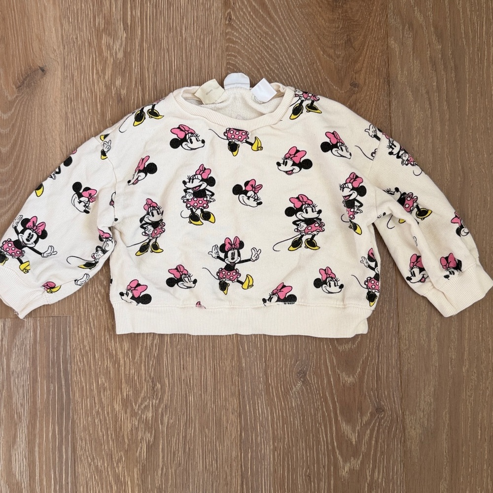 Zara Cream Minnie Mouse Sweatshirt with Pink and Black Accents